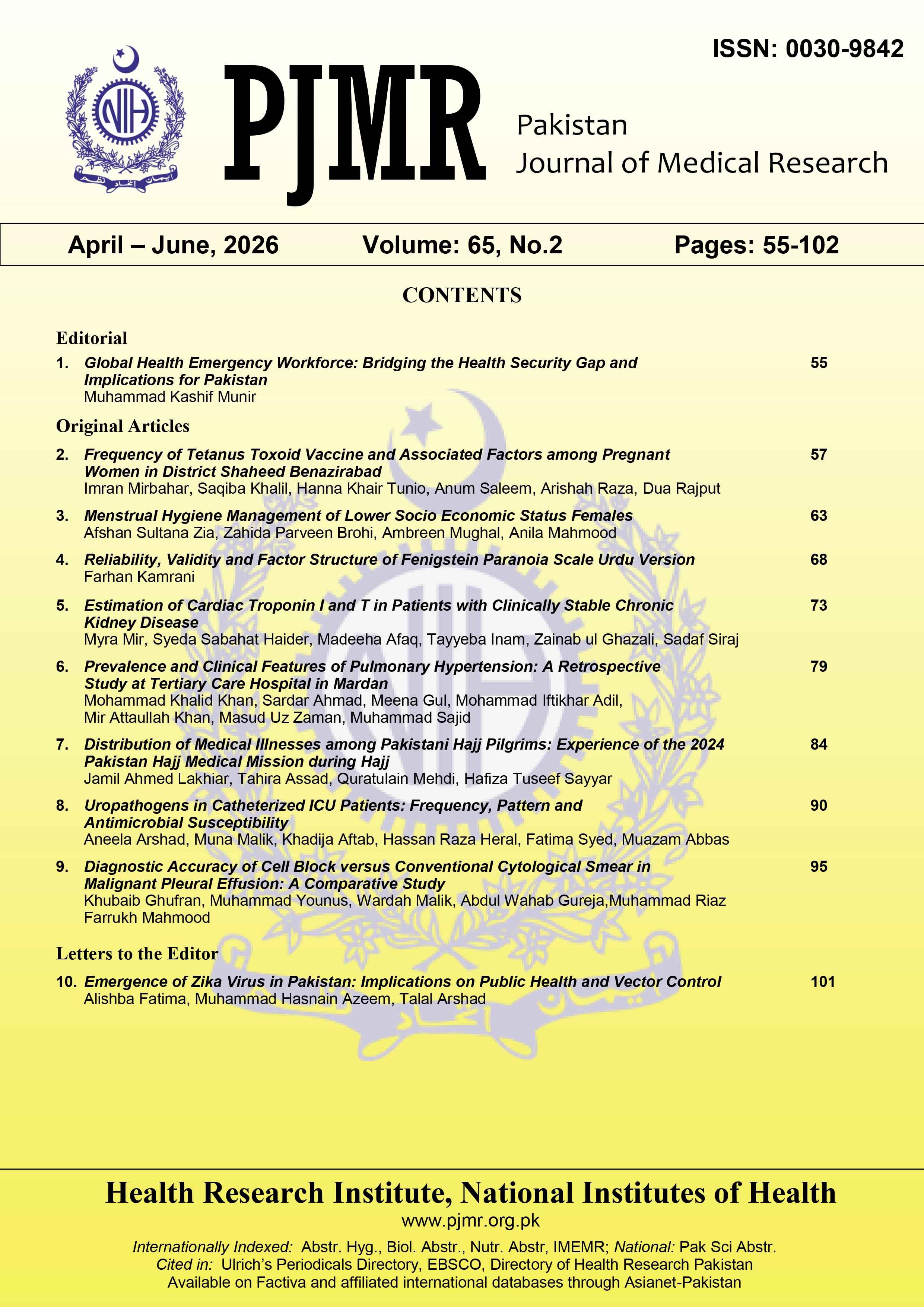 					View Vol. 65 No. 2 (2026): ::::::::DRAFT:::::::: Pakistan Journal of Medical Research
				