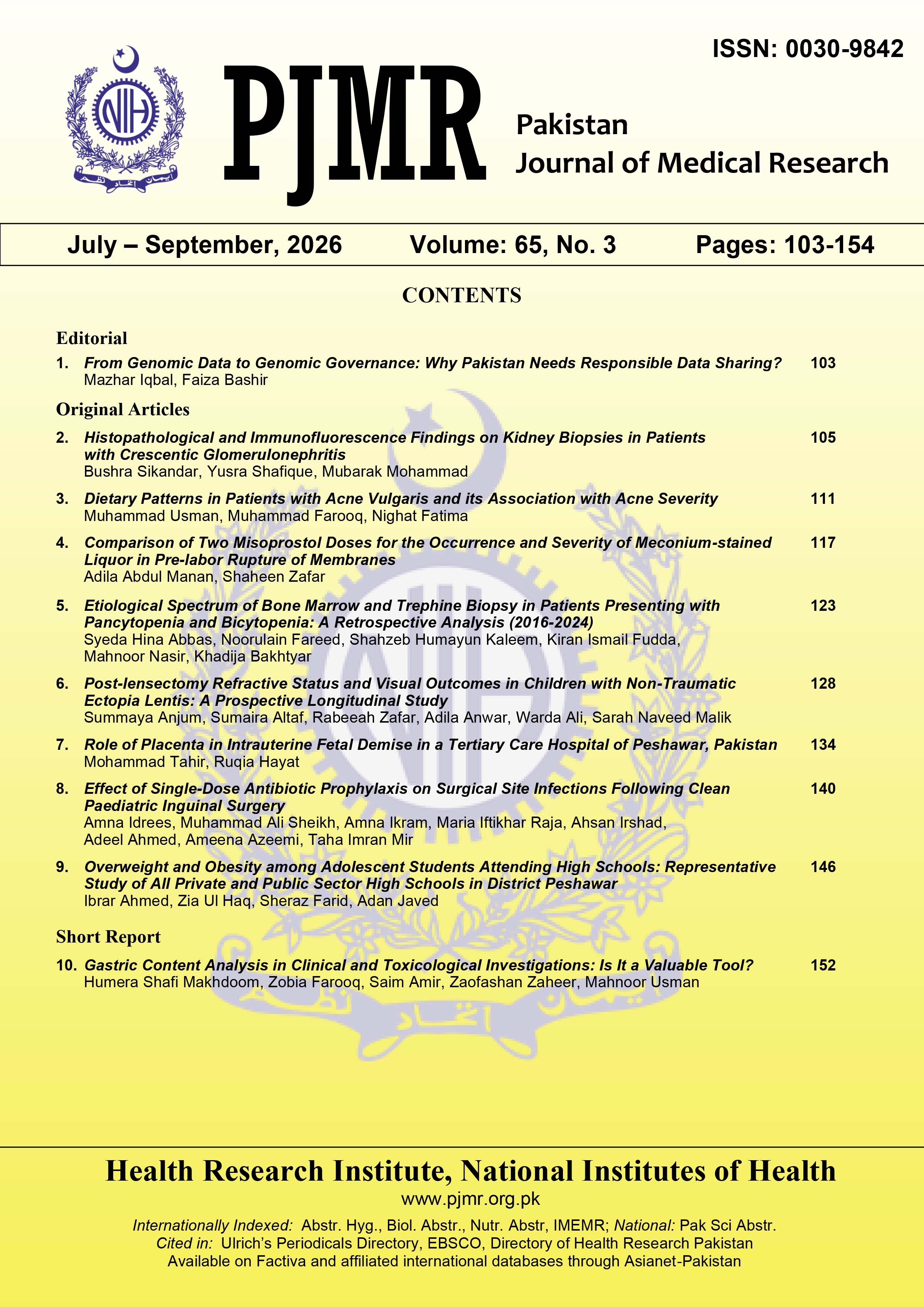 					View Vol. 65 No. 3 (2026): ::::::DRAFT:::::: Pakistan Journal of Medical Research
				