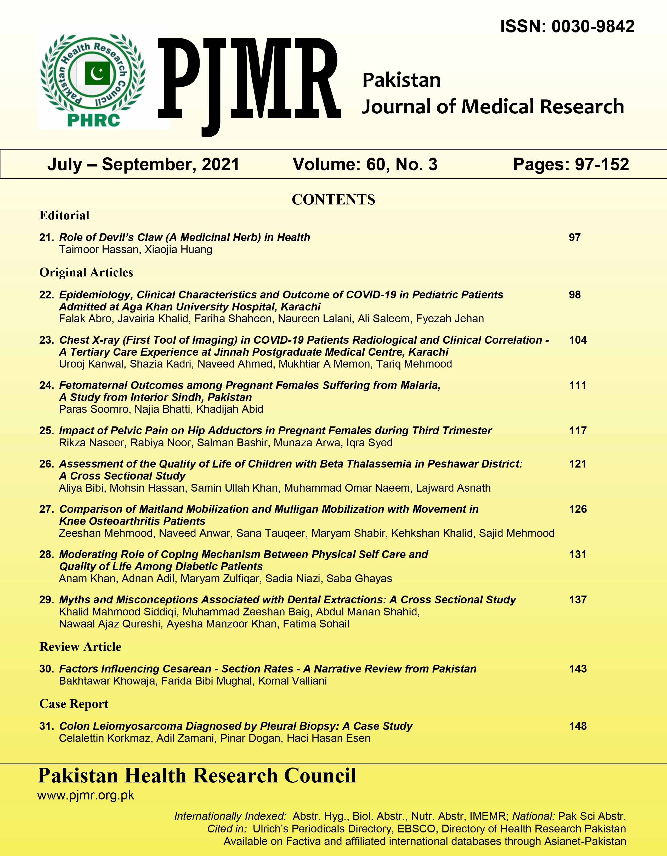 					View Vol. 60 No. 3 (2021): Pakistan Journal of Medical Research
				